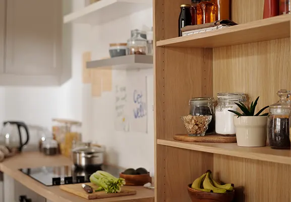 Cozy Kitchen Interior with Fresh Food and Produce